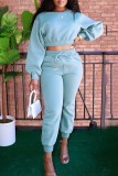 Pink Casual Solid Patchwork O Neck Long Sleeve Two Pieces