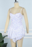 White Sexy Patchwork Sequins Spaghetti Strap Sleeveless Dress Dresses