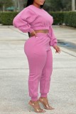 Pink Casual Solid Patchwork O Neck Long Sleeve Two Pieces