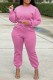 Pink Casual Solid Patchwork O Neck Long Sleeve Two Pieces