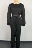 Pink Casual Solid Patchwork O Neck Long Sleeve Two Pieces