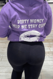 Purple Street Skull Head Pocket Letter Zipper Collar Tops