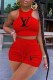 Red Casual Print Letter O Neck Sleeveless Two Pieces
