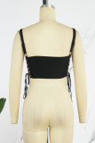 Black Sexy Casual Print Backless Spaghetti Strap Tops