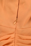 Orange Sexy Casual Solid Bandage Hollowed Out Backless Slit V Neck Sling Dress Dresses