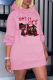 Pink Street Print Draw String Hooded Collar Straight Dresses