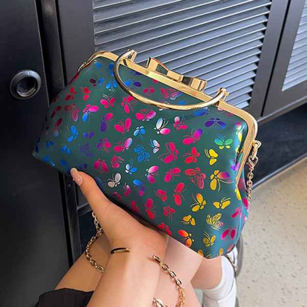 Green Casual Butterfly Print Patchwork Chains Bags