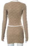 Khaki Sexy Solid Patchwork O Neck Long Sleeve Two Pieces