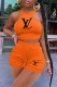 Orange Casual Print Letter O Neck Sleeveless Two Pieces