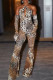 Leopard Print Sexy Casual Print Leopard Hollowed Out Backless Halter Jumpsuits (Without Gloves)