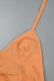 Orange Sexy Casual Solid Bandage Hollowed Out Backless Slit V Neck Sling Dress Dresses