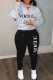 Black Gray Street Print Letter Zipper Collar Long Sleeve Two Pieces