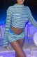 Blue Casual Print Patchwork O Neck Long Sleeve Two Pieces