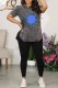 Black Street Print Letter O Neck Short Sleeve Two Pieces