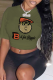 Army Green Casual Vintage Print Patchwork O Neck T-Shirts