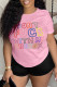 Pink Casual Letter Print Basic O Neck T-Shirts