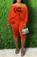 Orange Casual Print Basic Off the Shoulder Long Sleeve Two Pieces