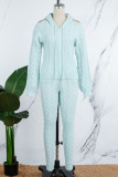 Light Blue Casual Solid Backless Hooded Collar Long Sleeve Two Pieces