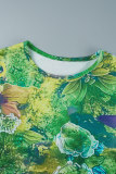 Green Casual Print Basic O Neck Long Sleeve Two Pieces