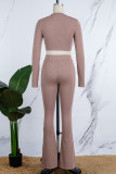 Bare Color Casual Solid Basic O Neck Long Sleeve Two Pieces