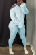 Light Blue Casual Solid Backless Hooded Collar Long Sleeve Two Pieces