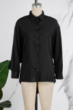 Black Casual Solid Patchwork Shirt Collar Tops