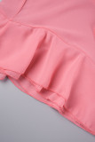 Pink Sexy Casual Solid Bandage Backless Spaghetti Strap Irregular Dress Dresses