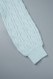 Light Blue Casual Solid Backless Hooded Collar Long Sleeve Two Pieces