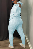 Light Blue Casual Solid Backless Hooded Collar Long Sleeve Two Pieces