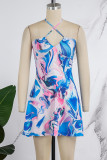 Purple Sexy Print Bandage Backless Halter Sleeveless Dress Dresses
