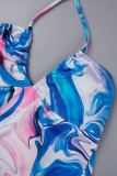 Purple Sexy Print Bandage Backless Halter Sleeveless Dress Dresses