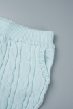 Light Blue Casual Solid Backless Hooded Collar Long Sleeve Two Pieces