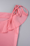 Pink Sexy Casual Solid Bandage Backless Spaghetti Strap Irregular Dress Dresses