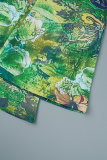Green Casual Print Basic O Neck Long Sleeve Two Pieces
