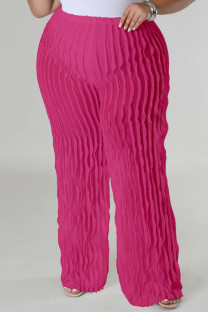 Rose Red Casual Solid Patchwork Plus Size High Waist Trousers