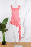 Pink Sexy Casual Solid Bandage Backless Spaghetti Strap Irregular Dress Dresses