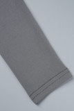 Grey Sexy Casual Solid Patchwork Square Collar Wrapped Skirt Dresses