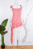 Pink Sexy Casual Solid Bandage Backless Spaghetti Strap Irregular Dress Dresses