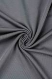Grey Sexy Casual Solid Patchwork Square Collar Wrapped Skirt Dresses