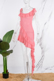 Pink Sexy Casual Solid Bandage Backless Spaghetti Strap Irregular Dress Dresses
