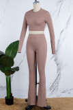 Bare Color Casual Solid Basic O Neck Long Sleeve Two Pieces