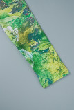 Green Casual Print Basic O Neck Long Sleeve Two Pieces