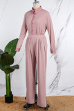 Light Pink Casual Solid Patchwork Turndown Collar Long Sleeve Two Pieces (Without Waist Chain)