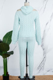 Light Blue Casual Solid Backless Hooded Collar Long Sleeve Two Pieces