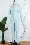 Light Blue Casual Solid Backless Hooded Collar Long Sleeve Two Pieces