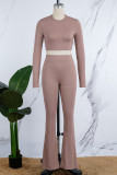 Bare Color Casual Solid Basic O Neck Long Sleeve Two Pieces
