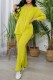 Yellow Casual Solid Patchwork Shirt Collar Long Sleeve Two Pieces