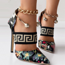 Black Casual Patchwork Printing Pointed Out Door Shoes (Heel Height 4.72in)