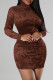 Coffee Casual Solid Patchwork Turtleneck Long Sleeve Dresses