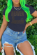 Navy Blue Street Daily Print Patchwork O Neck T-Shirts